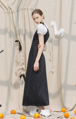 Asymmetric One-Shoulder Linen Midi Dress with Pocket Detail and Draped Silhouette