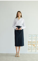 High-Waisted A-Line Linen Skirt with Back Vent and Midi Hem – Elegant Summer Staple