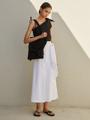 Wrap-Front Midi Linen Skirt with High Waist and Side Pocket for Modern Minimalist Styling