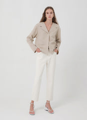Tailored Linen Blazer with Wide Notched Lapel and Relaxed Fit for Effortless Chic Styling