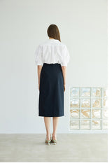 High-Waisted A-Line Linen Skirt with Back Vent and Midi Hem – Elegant Summer Staple