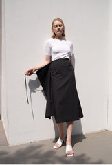 High-Waisted Button-Wrap Linen Skirt for Women – Tailored Fit with Back Slit Detail