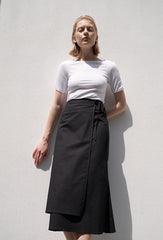 High-Waisted Button-Wrap Linen Skirt for Women – Tailored Fit with Back Slit Detail