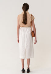 High-Waisted Linen Midi Skirt with Back Vent and Clean Front Panel for Effortless Sophistication