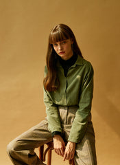 Soft velvet long-sleeve shirt with classic collar and structured silhouette for modern styling