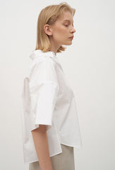 Boxy Fit Short-Sleeve Linen Blouse with Button Front and Spread Collar for Elevated Comfort