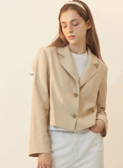 Tailored Linen Blazer with Notched Lapel and Two-Button Front for Effortless Sophistication