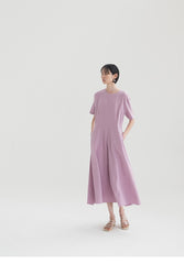 Elegant Short-Sleeve Linen Midi Dress with Flattering Waist Detail and Lightweight Comfort