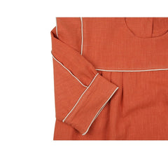 Women's Linen Blouse with Square Yoke and Contrast Piping Detail in a Relaxed Short-Sleeve Fit