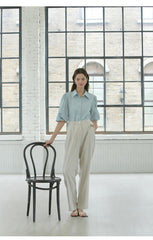 Button-Down Linen Shirt with Puff Sleeves – Lightweight Premium Linen Blouse for Women
