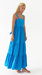 Sleeveless Linen Tiered Maxi Dress with Open Back Bow Detail
