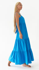 Sleeveless Linen Tiered Maxi Dress with Open Back Bow Detail