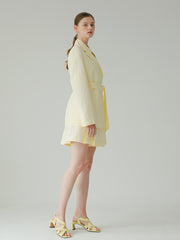 Tailored Linen Short Skirt For Women - High-Waisted A-Line Linen Skirt With Overlap Detail