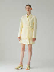 Tailored Linen Blazer with Waist Tie and Oversized Patch Pockets