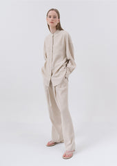 Elegant Long-Sleeve Button-Up Blouse Crafted From Premium Breathable Linen Fabric For All-Day Comfort