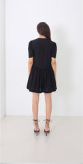 Puff Sleeve Linen Midi Dress with Square Neckline and Gathered Waist Detail