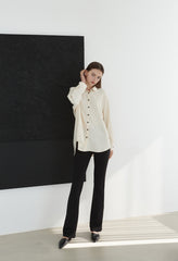 Tailored Linen Shirt With Contrast Buttons And Relaxed Fit For Refined Minimalist Wardrobe Styling