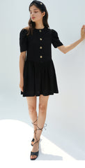Puff Sleeve Linen Midi Dress with Square Neckline and Gathered Waist Detail