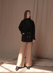 Tailored Linen Blazer for Women With Double-Breasted Design and Structured Oversized Silhouette
