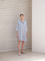 Relaxed-Fit Linen Shirt Dress With Half Sleeves And Collared Neckline For Effortless Style