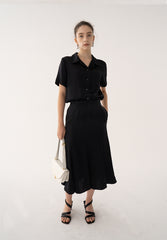 Short Sleeve Button-Up Linen Blouse with Notched Collar and Relaxed Fit for Summer Wear