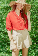 High-Rise Tailored Linen Shorts with Button Detail – Women's Summer Wardrobe Essential