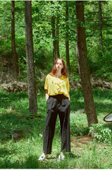 Ruffled Linen Blouse with Short Sleeves and Soft Drape for Elegant Day-to-Night Looks