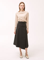 High-Waisted Linen Midi Skirt with Asymmetric Overlap and Side Button Closure for Chic Outfits