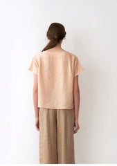 Short-Sleeve Linen Blouse With Boat Neckline And Relaxed Cropped Fit For Warm Weather