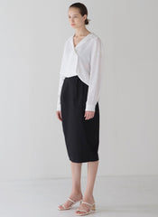 Women's Linen Wrap Blouse – Long Sleeve Relaxed-Fit Linen Shirt with Collar and Overlap Front