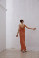 Sleeveless Linen Maxi Dress with Square Neckline and Back Slit for Warm Weather Styling