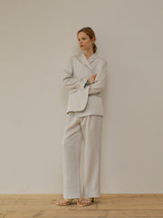 Tailored Linen Blazer Shirt With Structured Lapel And Pocket Detailing