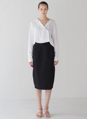 High-Waisted Linen Pencil Skirt with Back Button Detail and Tailored Midi Silhouette