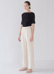Short-Sleeve Cotton Top with Boat Neckline and Minimal Silhouette for Effortless Everyday Style