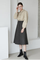 High-Waisted A-Line Linen Skirt for Women with Button-Down Front and Tailored Draping
