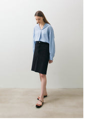 A-Line Midi Skirt In Breathable Linen With Back Slit Detail And Tailored Minimalist Silhouette