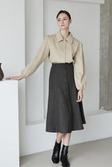 High-Waisted A-Line Linen Skirt for Women with Button-Down Front and Tailored Draping