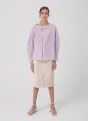 Button-Front Relaxed Fit Linen Blouse with Boat Neckline and Long Sleeves for Women