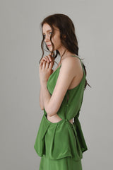 Sleeveless Cut-Out Blouse with Peplum Detail and Side Button Closure