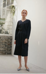 Button-Front Women's Midi Dress in Lightweight Linen with Pleated Skirt and Tailored Waist Detail