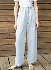 High-Waisted Wide-Leg Linen Pants With Adjustable Waist Tie and Relaxed Fit for Everyday Comfort
