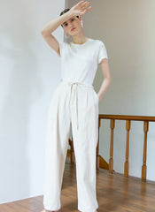 Relaxed Fit Linen Pants With Adjustable Drawstring Waist and Full-Length Wide-Leg Silhouette