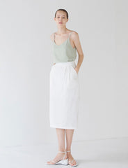 High-Waisted Midi Linen Skirt with Tailored Pleats and Clean Front Panel for Refined Summer Style