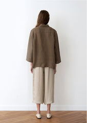 Women's Long Sleeve Linen Blouse – Relaxed Pullover Top with Wide Collar and Natural Drape