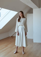 Elegant A-Line Silk Skirt with Fluid Drape and High Waistband for Effortless Day-to-Night Style