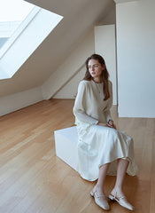 Elegant A-Line Silk Skirt with Fluid Drape and High Waistband for Effortless Day-to-Night Style