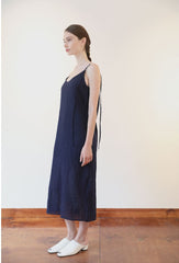 Elegant Sleeveless Midi Linen Dress with Side Ties and Lightweight Textured Finish
