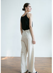 Relaxed Fit Linen Pants With Adjustable Drawstring Hem and Pleated Waist for Versatile Styling