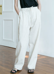 Relaxed Fit Linen Pants With Adjustable Drawstring Hem and Pleated Waist for Versatile Styling